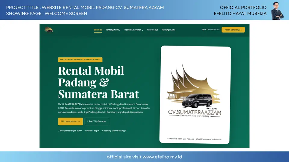 Dokumentasi Website Rental Mobil Padang CV. Sumatera Azzam 1