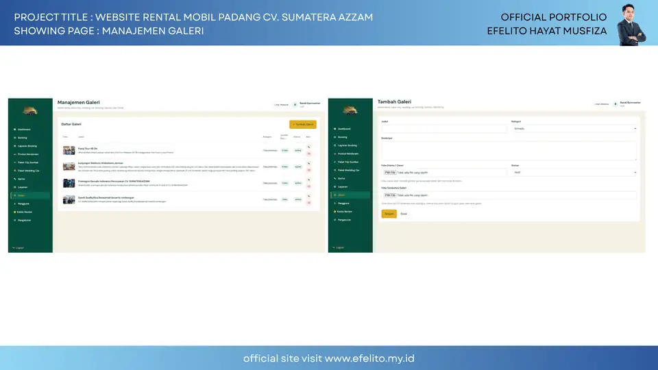 Dokumentasi Website Rental Mobil Padang CV. Sumatera Azzam 21