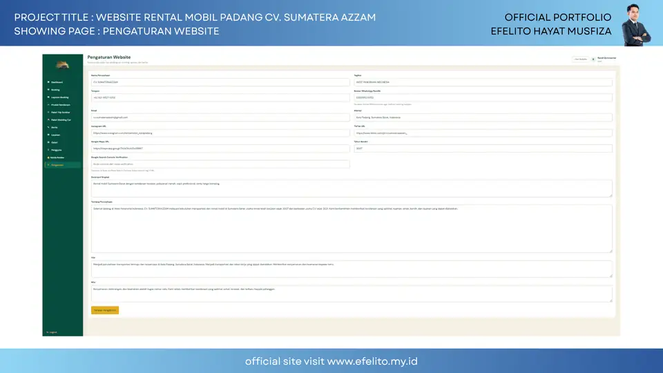Dokumentasi Website Rental Mobil Padang CV. Sumatera Azzam 24